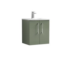 Image of Nuie Arno Satin Green 500mm Wall Hung 2 Door Vanity Unit and Curved Ceramic Basi