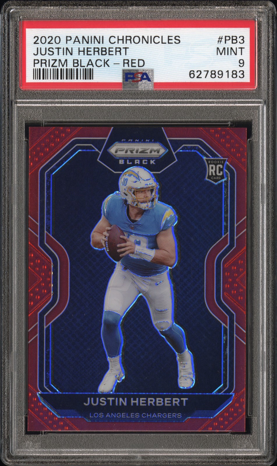 2020 PANINI CHRONICLES PRIZM BLACK RED #PB3 JUSTIN HERBERT ROOKIE /99 PSA 9 RC