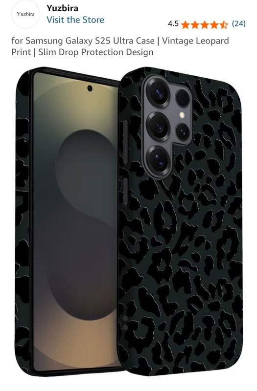 Yuzbira Samsung Galaxy S25 Ultra Back Case, Leopard Pattern, Black