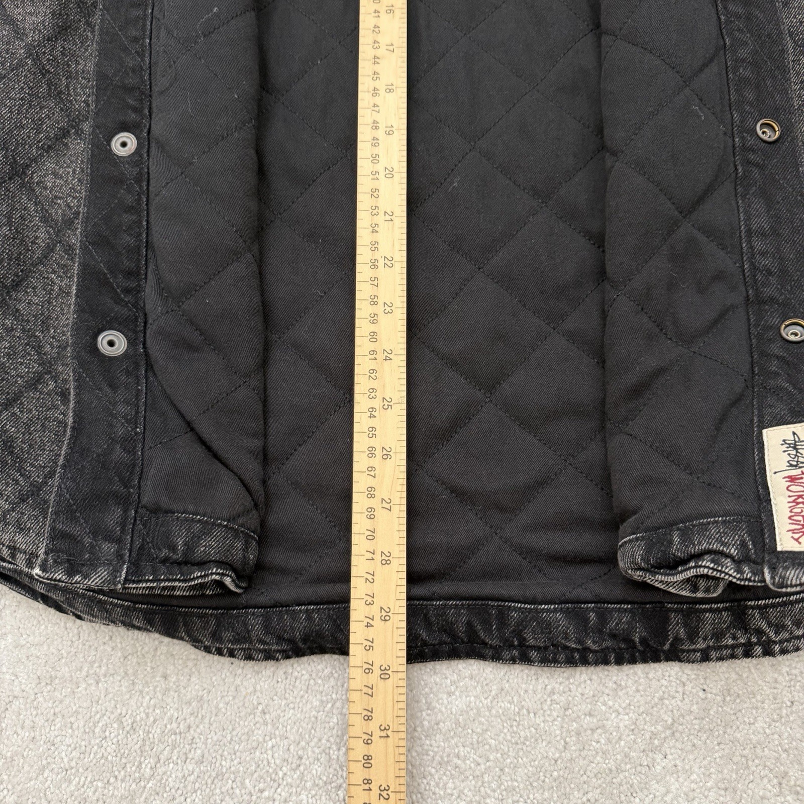 NEW Stussy Workgear Denim Jacket Men's Medium Black Quilted Snap Up Streetwear thumbnail 12