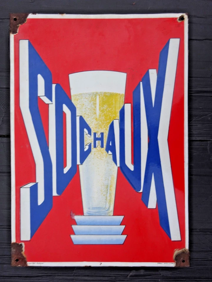 Plaque émaillée ancienne Bière SOCHAUX ART DECO Déco Bar Cave Bistro Cuisine EAS - Photo 2/4