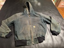 Vintage Carhartt J131 BLK Black Hooded Jacket Size Large Distressed Canvas Work