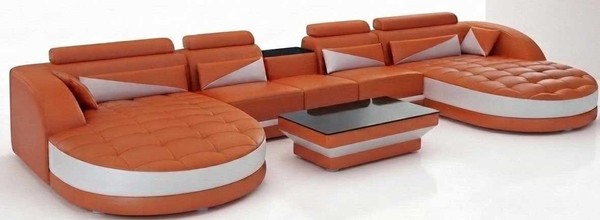 GroßEs Orange U Form Sofa Wohnzimmer Set Couchtisch Moderne Wohnlandschaft-image