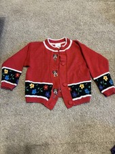 vintage Disney Store Minnie Mouse red knit cardigan with floral appliqu  Fits 2t