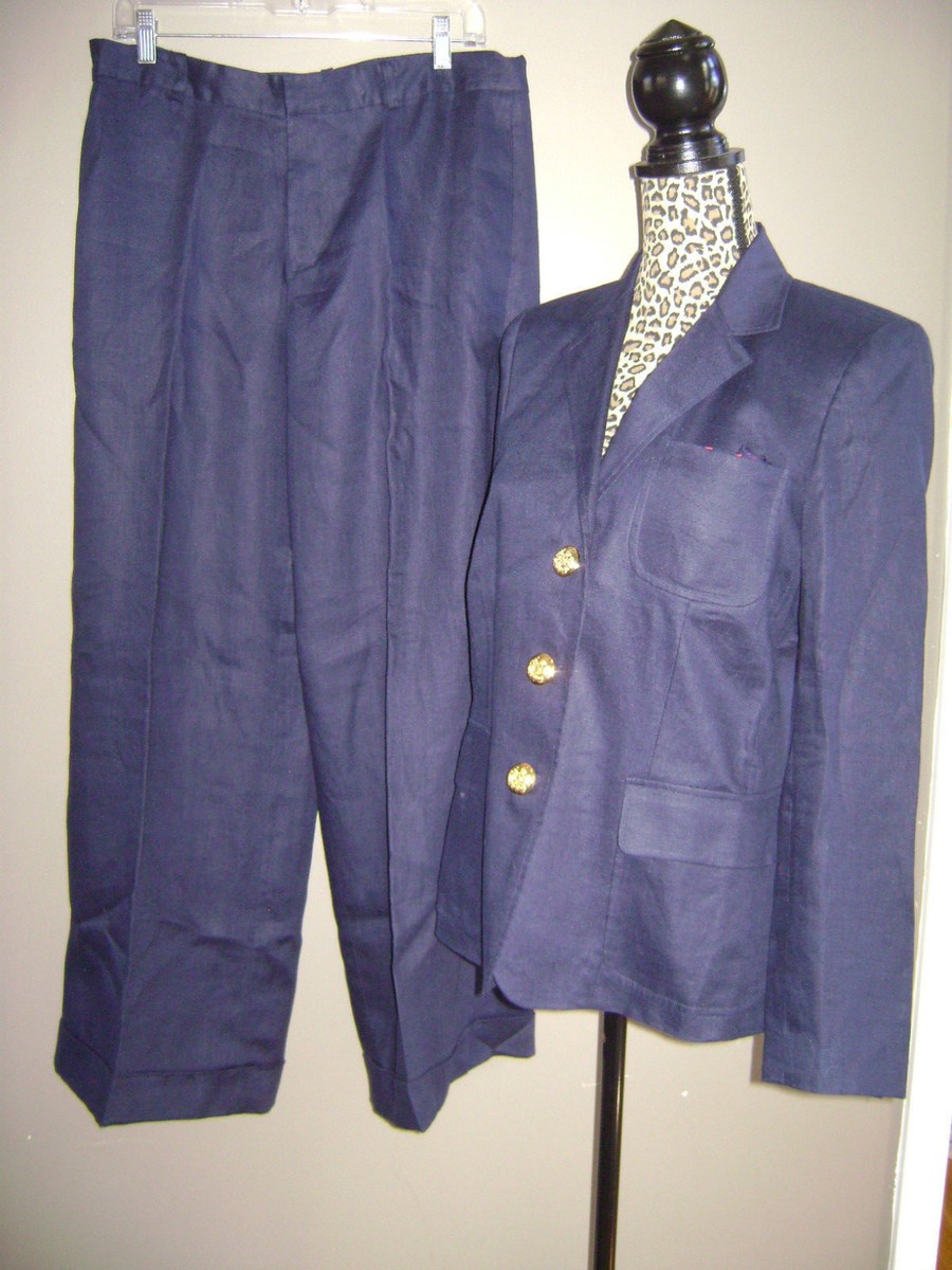 RALPH LAUREN WOMENS JACKET BLAZER PANT SUIT SET size 10 12 BLUE