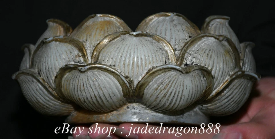 Lavadora de cepillo de escritura de loto tallado dorado jade blanco antiguo chino natural de 6,6" Foto 2 de 4