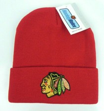 CHICAGO BLACKHAWKS NHL RED VINTAGE KNIT CUFFED BEANIE SKI WINTER CAP HAT NEW 