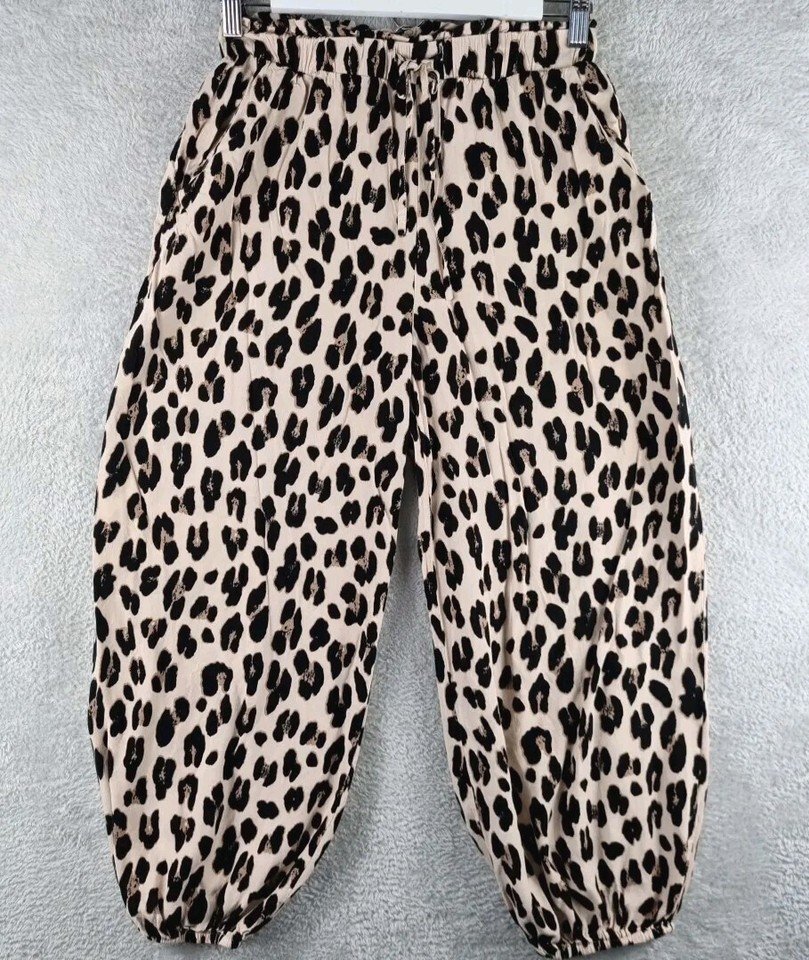 Sunny Girl Harem Pants Womens Size 8 Leopard Print Brown Black Elastic Waist