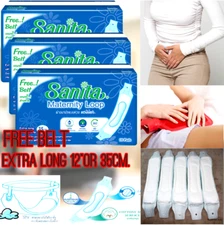 30 PADS SANITARY NAPKINS HOSPITAL FREE BELT TOWELS LOOPED EXTRA LONG 12"or 35cm.