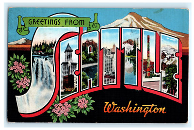 Postcard WA Seattle Large Letter Greetings E.C. Kropp Linen Posted 1940