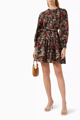 ULLA JOHNSON - robe mini imprimé tropical à manches longues, taille M