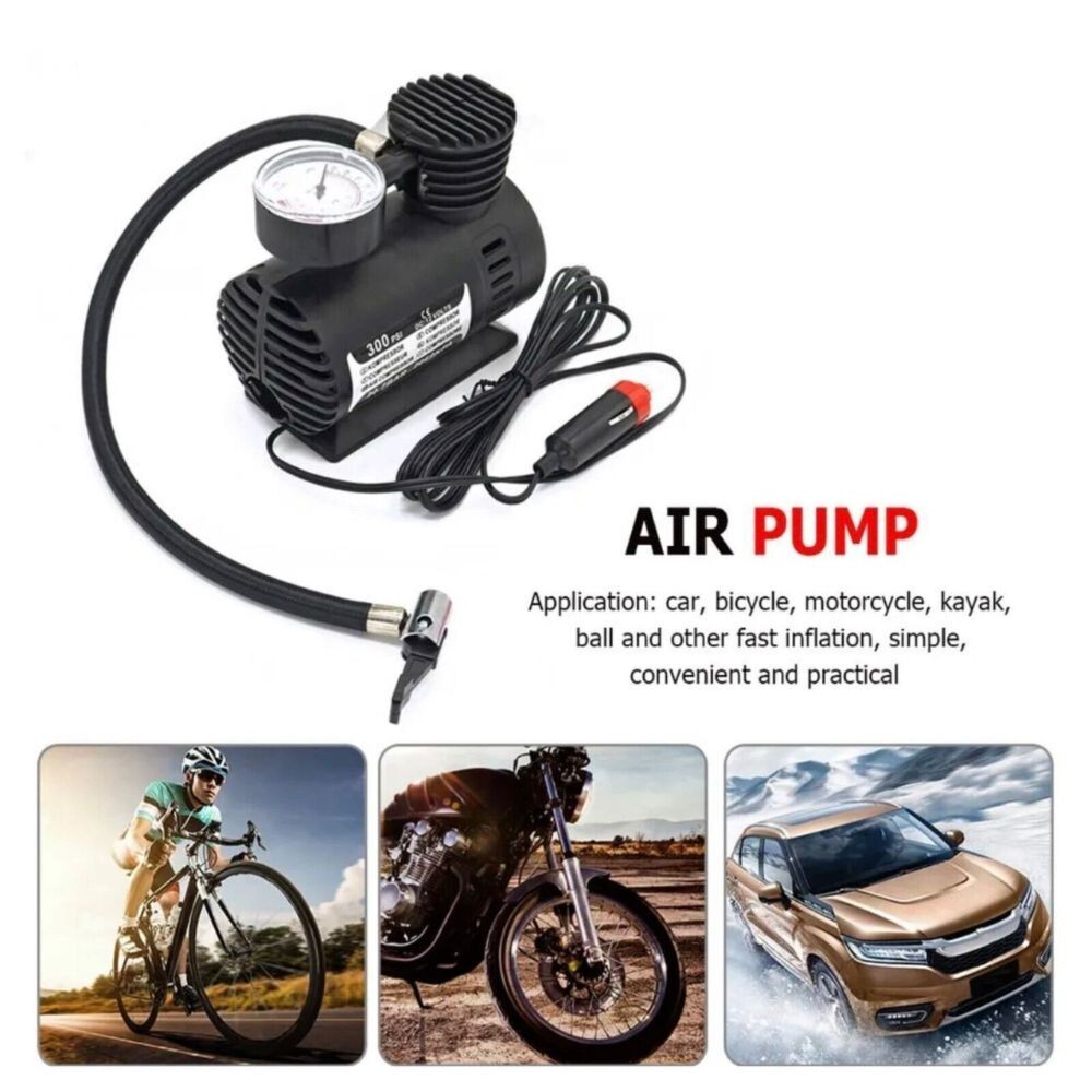 MINI COMPRESSORE PORTATILE AUTO MOTO BICI CANOTTI PALLONE 12V 220V ACCENDISIGARI - Miniatura 3