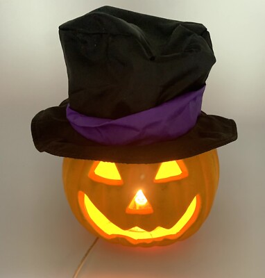Gemmy Lighted Foam Blow Mold Pumpkin With Top Hat Jack O Lantern Tested Works