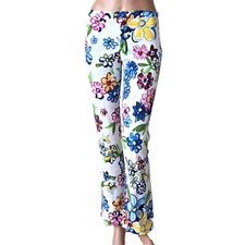 MOSCHINO Jeans Women Pants Multicolor Floral pattern Trousers Wide Legs Str tch