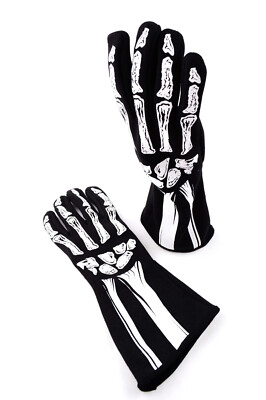 SKELETON RACING GLOVES RJS RACING SFI 3.3/5 NEW  BLACK & WHITE SIZE MEDIUM