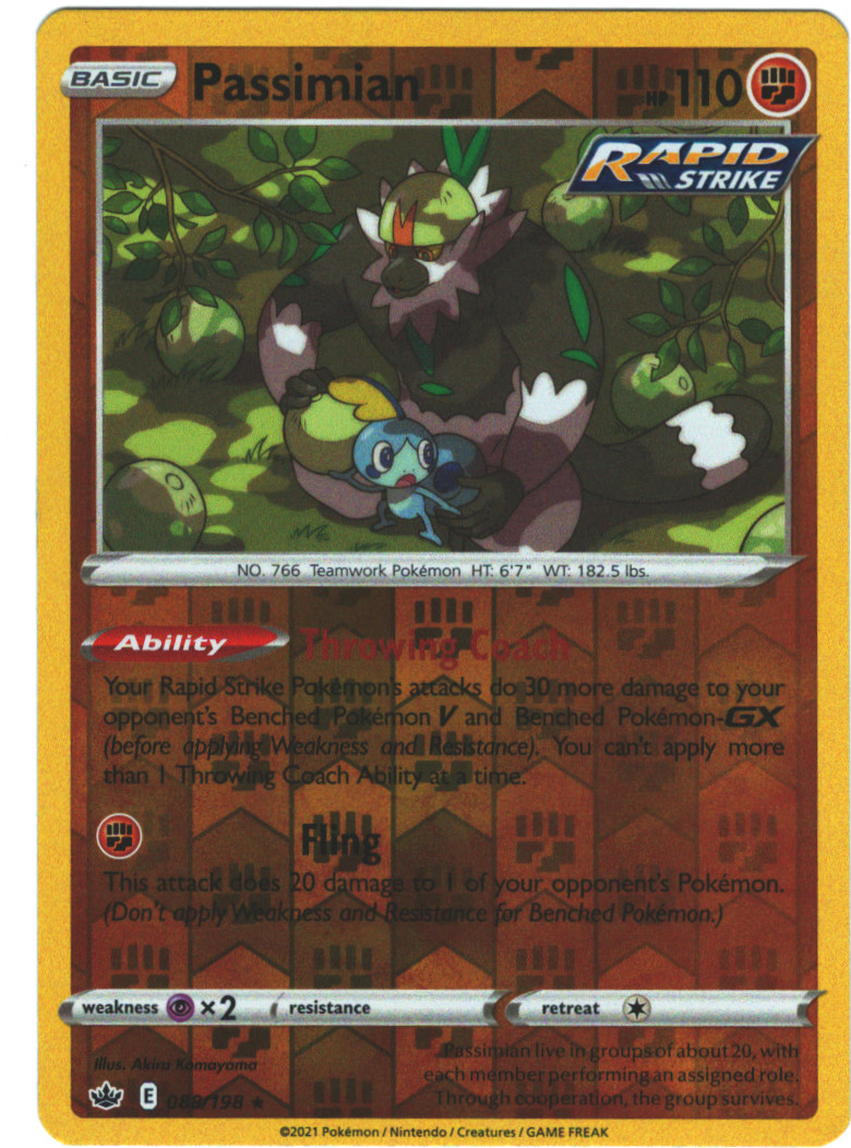 Passimian 88/198 Chilling Reign Reverse Holo Rare Pokemon Card TCG 088/198