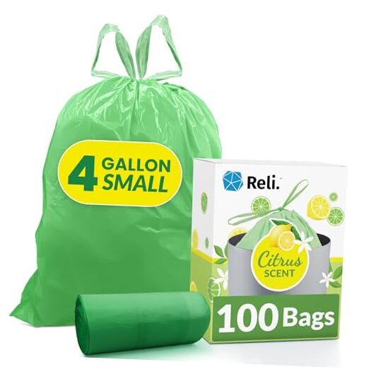 4 Gallon Trash Bags Drawstring (100 Count) | Citrus Scented Small Trash Bags