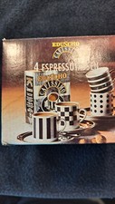 Eduscho Cafissimo 4 x Espressotasse mit Unterteller Porzellan schwarz weiß
