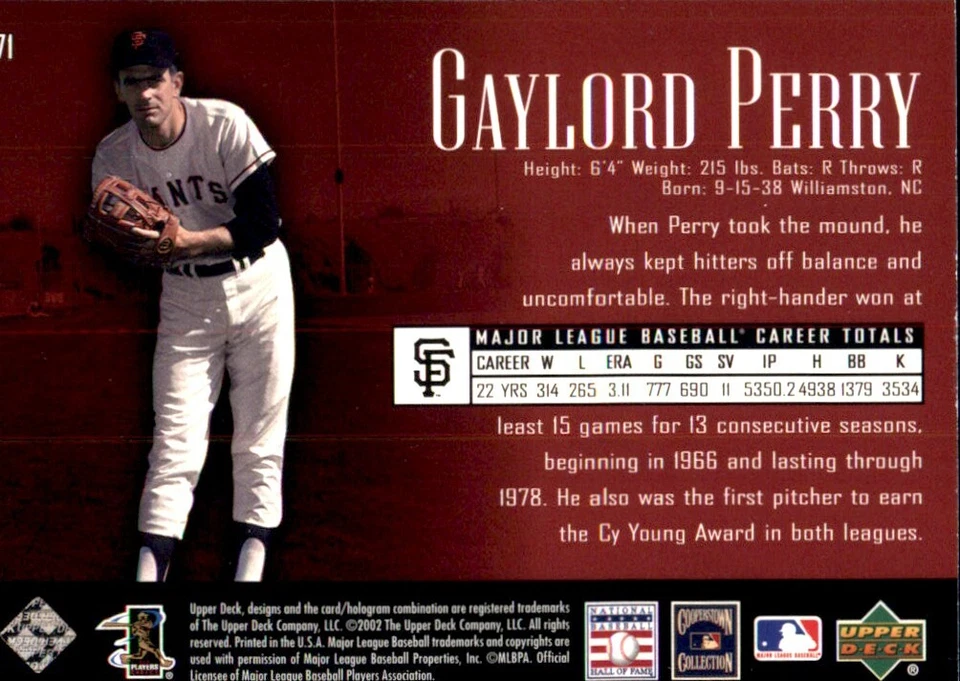 2002 Upper Deck Piece of History #71 Gaylord Perry SAN FRANCISCO GIANTS - Image 2 of 2
