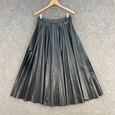 Christopher Kane Skirt Womens UK 10 Vegan Leather Maxi Pleated Lined Zip A4105
