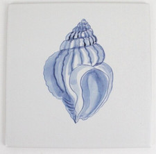 Johnson Wall Tile Blue & White Delft-inspired Whelk by Artist Daphne Carnegy