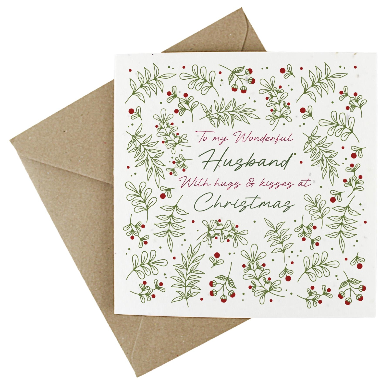 Christmas Kisses Husband Card - Plantable Wildflower Seeded Family Xmas Card