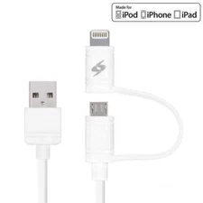 AMZER APPLE MFi CERTIFIED 2-1 SYNC&CHARGE LIGHTNING CABLE WITH MICRO USB 3.2 FT.