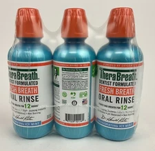 3 Pack TheraBreath Fresh Breath Mouthwash Oral Rinse Icy Mint 16 oz 08/2027