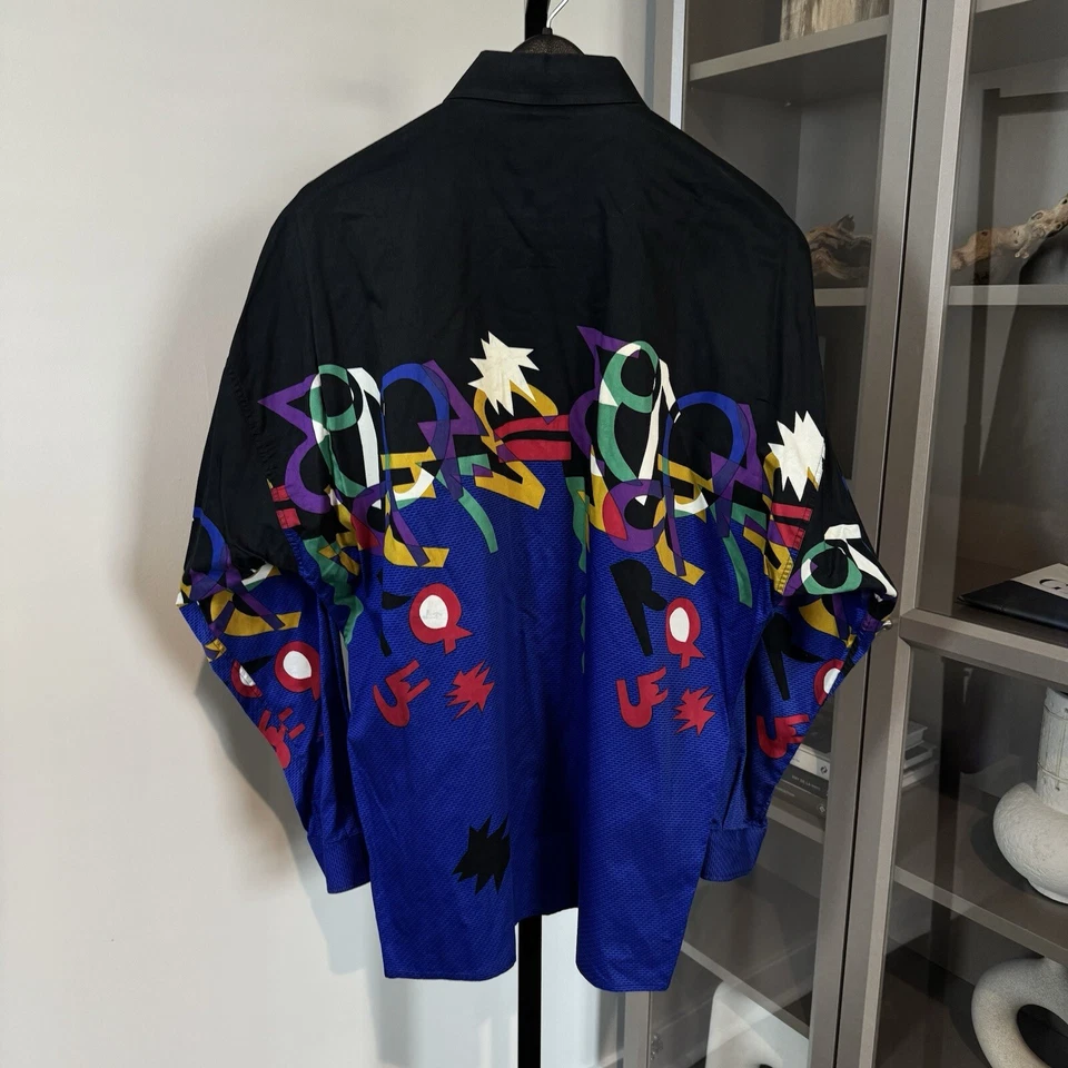 Camisa Gianni Versace Negra Azul Multicolor Arte Geométrico Para Usar Botón 50 XXL Foto 4 de 4