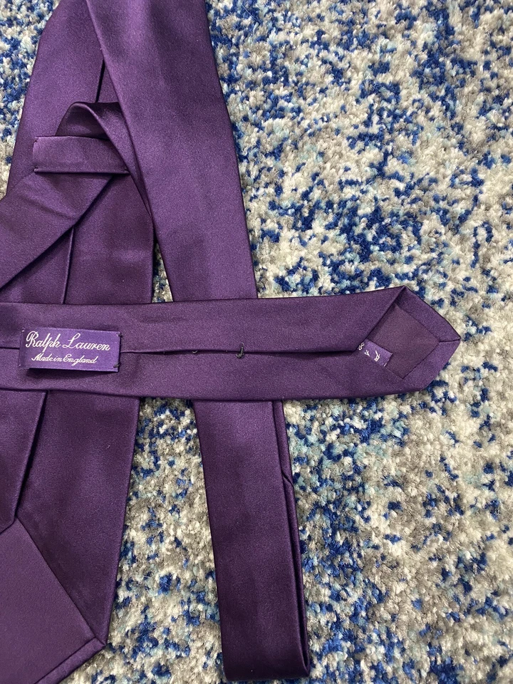 Corbata Ralph Lauren Etiqueta Púrpura Sólida Púrpura Satén Hecha a Mano Seda Inglaterra Foto 4 de 4