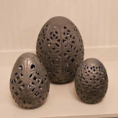 Pottery Barn Zinc Metal Punched Eggs-Set Of 3-Small-Medium-Large