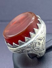 Stunning Old Middle Eastern Natural Carnelian Yemeni Agate Pure Sliver Ring