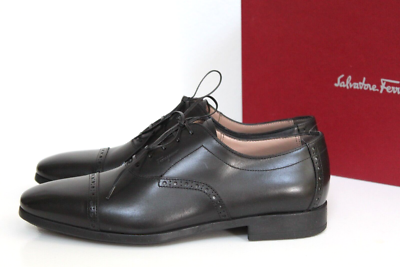 New sz 7 E SALVATORE FERRAGAMO Black Leather Riley Cap Toe  display picture 2