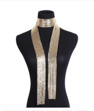 Womens Glitter Sparkle Metal Sequins Mesh Neck Tie Scarf Evening Party Accessory