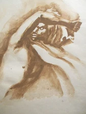 VTG MCM Gouache Painting Andre Delfau Modernist Abstract Surreal Male Figure