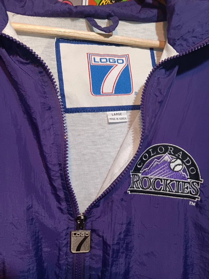 Vintage Logo7 Purple White Colorado Rockies Windbreaker Size Large Made In Korea - Image 2 of 4