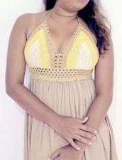 Crochet Long Dress Sleeveless v neck Back Tie Halter Neck