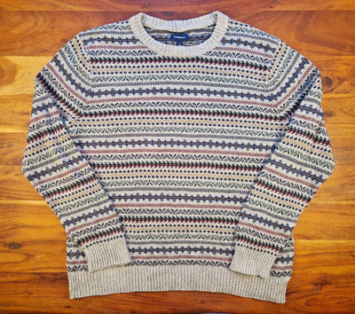 Croft & Barrow Pullover Vintage Herren Faire Isle beige blau Gr. L Relaxed