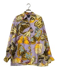 Gucci Women Shirt Butterfly Pattern Silk Purple Multicolor Size 42 Long Sleeves