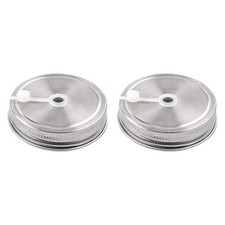 2pcs Stainless Steel Wide Mouth Mason Jars Lids with Straw Hole Canning Lids