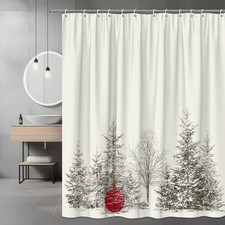 Winter Forest Trees Shower Curtain Red Ornament Graphic