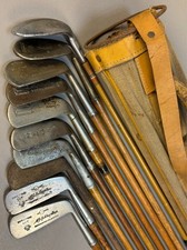 Antique Vtg Spalding 30s Hickory Shaft Golf Club 10 Piece Set Stove Pipe Bag 1A