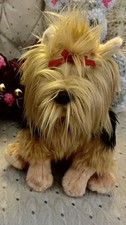 Toys "R" Us Plush Stuffed Dog Yorkie Terrier Tan/Black Red Bow Small 6-14"