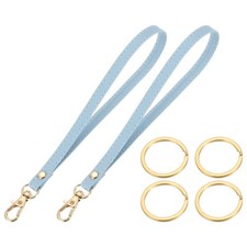 7 Inch Wristlet Strap PU Leather with 4 Gold Rings for Clutch 2 Pack, Blue 