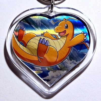 Holo Dragonite & Dratini Double-Sided Evolution Keychain - Pokemon Heart Charm