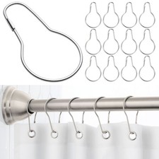12 Pc Silver Glide Metal Curtain Rods Rings Shower Hooks Bathroom Shades Drapes