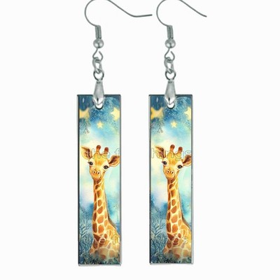 Whimsical Giraffe Dangle Bar Earrings Wood Handcrafted Wildlife Jewelry Gifts