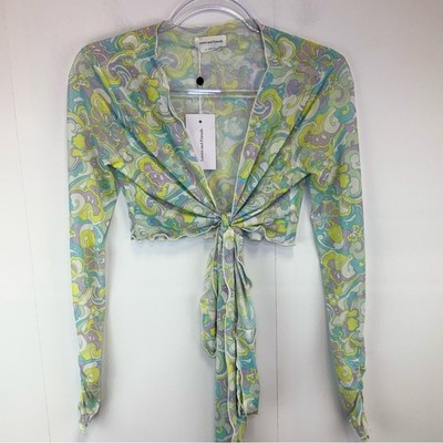 Lover + Friends Camila Top Floral Fetch wrap cropped blouse trendy XS NEW