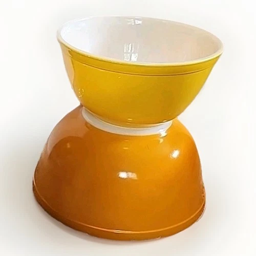 Vintage Pyrex Bowl Orange & Yellow #402 #403 Nesting Mixing Ovenware 2.5 ,1.5Qt