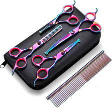 Professional 4CR Stainless Steel 6 in 1 Grooming Scissors for Dogs with Safety r